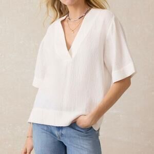Faherty Dune Cotton Gauze Short Sleeve Popover Top Small Organic White Beachy